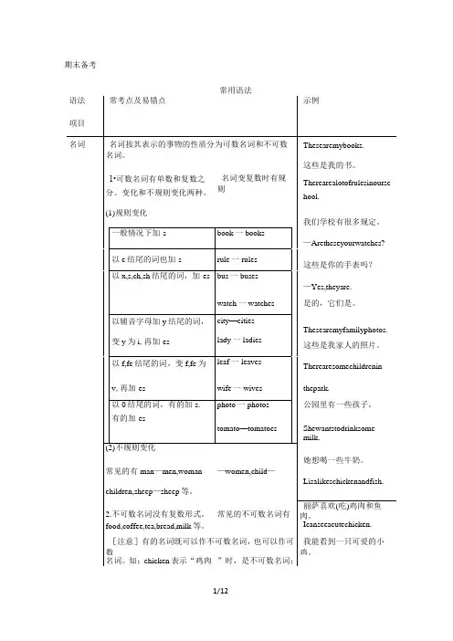 人教新目标七年级英语上册全册语法知识汇总