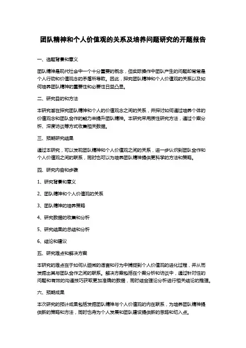 团队精神和个人价值观的关系及培养问题研究的开题报告