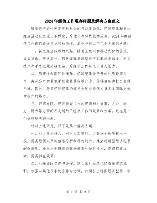 2024年经侦工作现存问题及解决方案范文