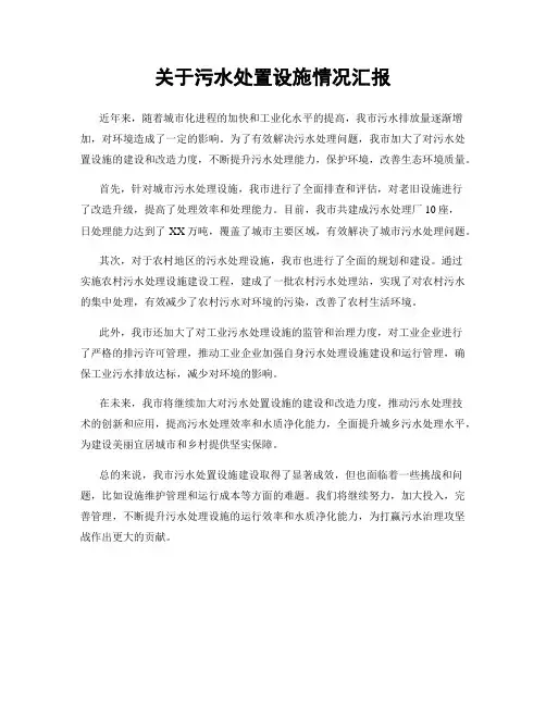 关于污水处置设施情况汇报