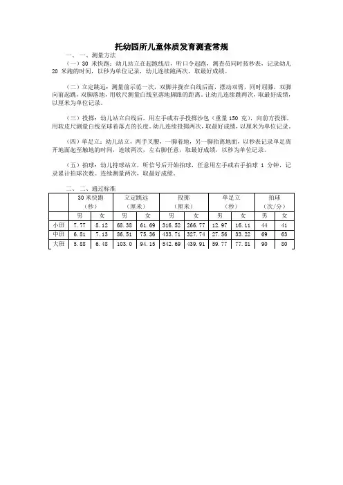幼儿体能测试标准