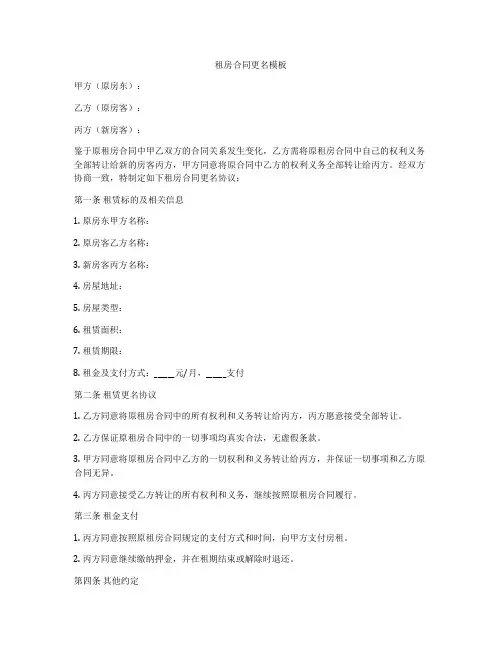 租房合同更名模板