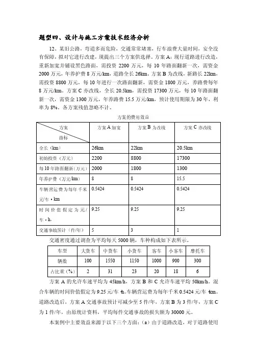 2012年公路造价案例分析复习题(附答案详解)题型四、设计与施工方案技术经济分析