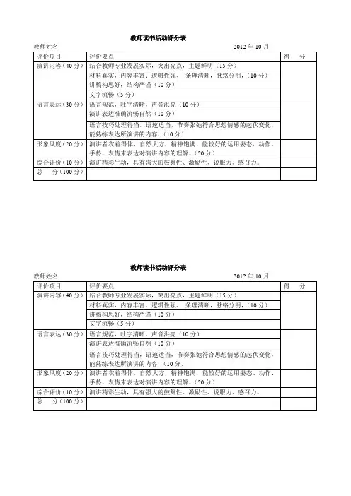 教师读书活动评分表