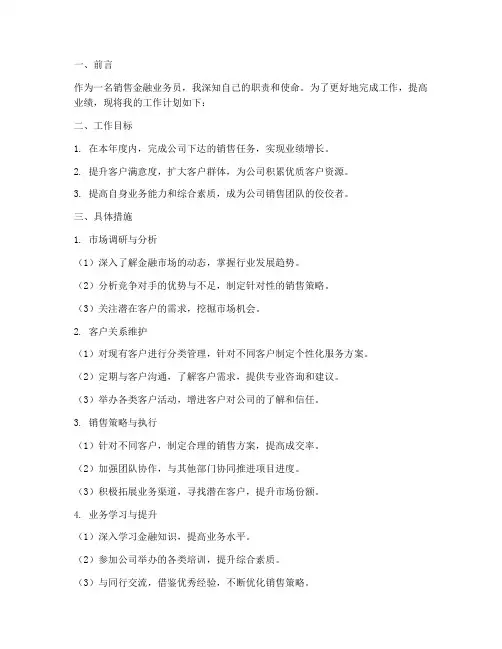 销售金融业务员工作计划
