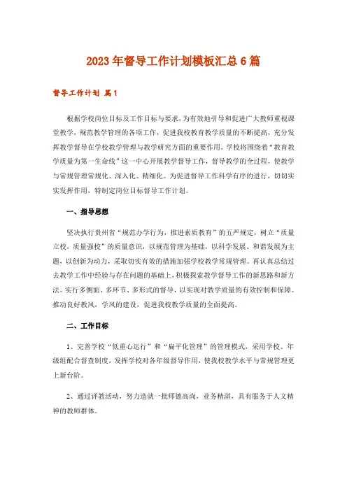 2023年督导工作计划模板汇总6篇
