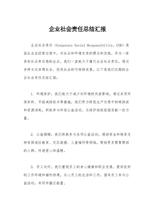 企业社会责任总结汇报