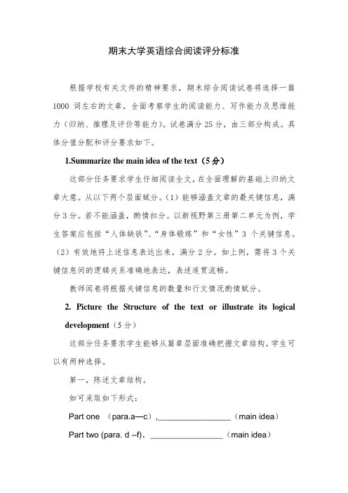 大学英语主观题评分标准