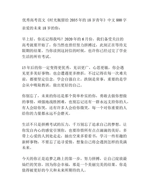 优秀高考范文《时光瓶留给2035年的18岁青年》中文800字