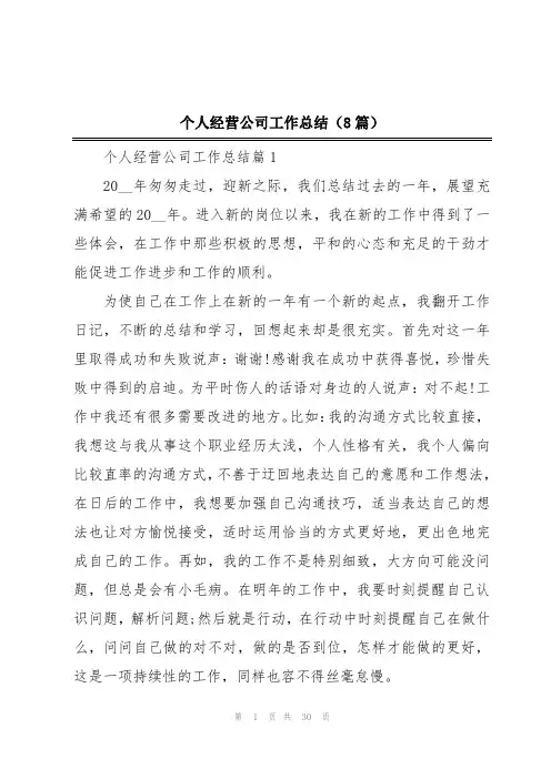 个人经营公司工作总结(8篇)
