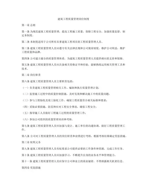 建筑工程质量管理岗位制度