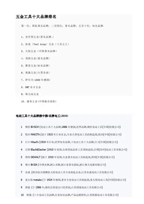 五金工具十大品牌排名及低压电器十大品牌