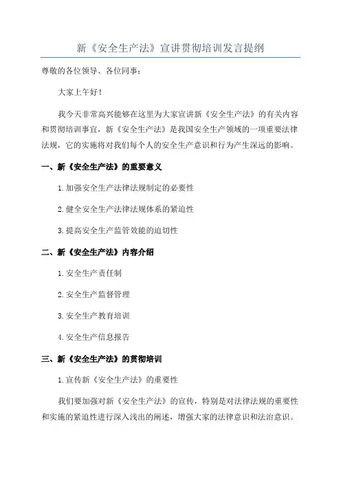 新《安全生产法》宣讲贯彻培训发言提纲