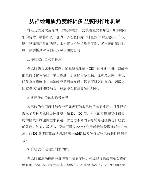 从神经递质角度解析多巴胺的作用机制