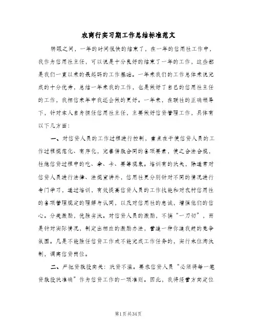 2023年农商行实习期工作总结标准范文(5篇)