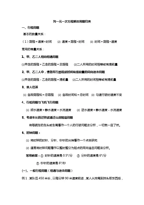 列一元一次方程解应用题归类