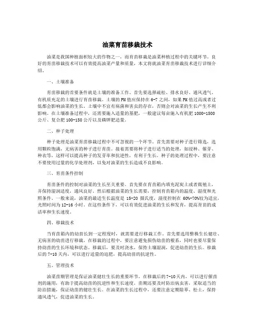 油菜育苗移栽技术
