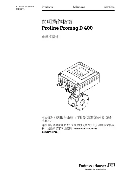 KA01112DZH Proline Promag D 400 电磁流量计简明操作指南