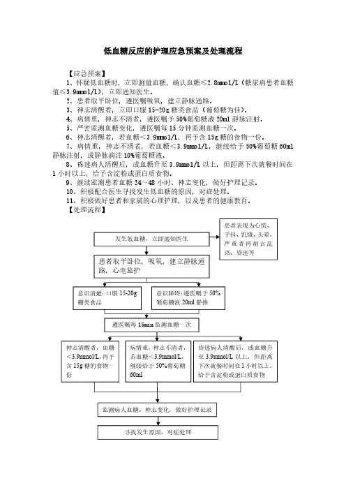 低血糖反应的护理应急预案及处理流程