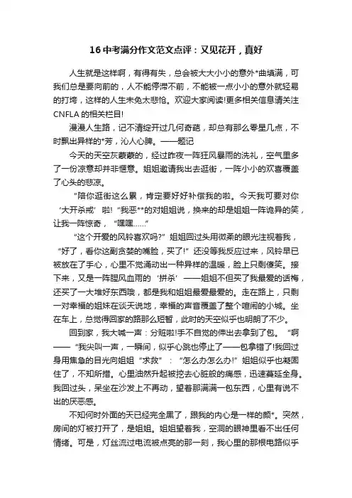 16中考满分作文范文点评：又见花开，真好