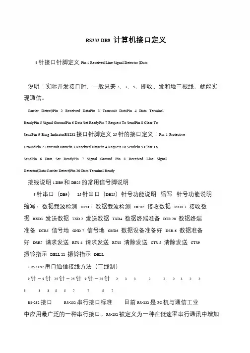 RS232 DB9 计算机接口定义