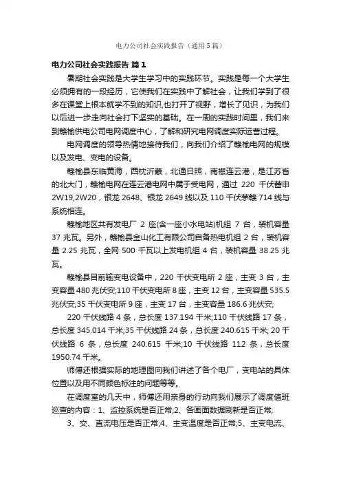 电力公司社会实践报告（通用5篇）