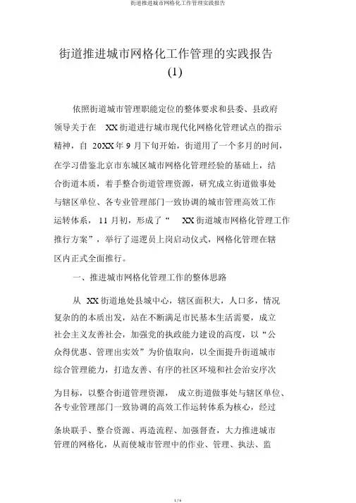 街道推进城市网格化工作管理实践报告