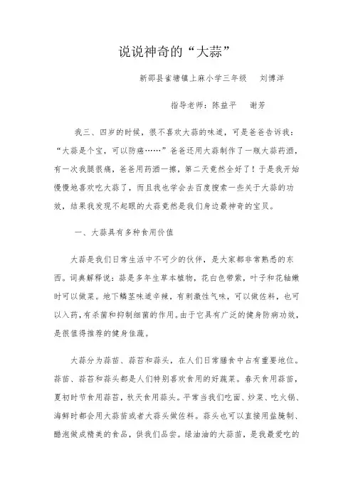 说说神奇的大蒜(科普小论文)