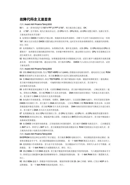 故障代码含义速查表