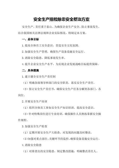 安全生产排险除患安全整治方案
