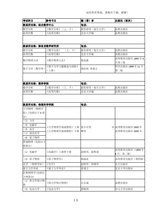 南开各院系参考书目