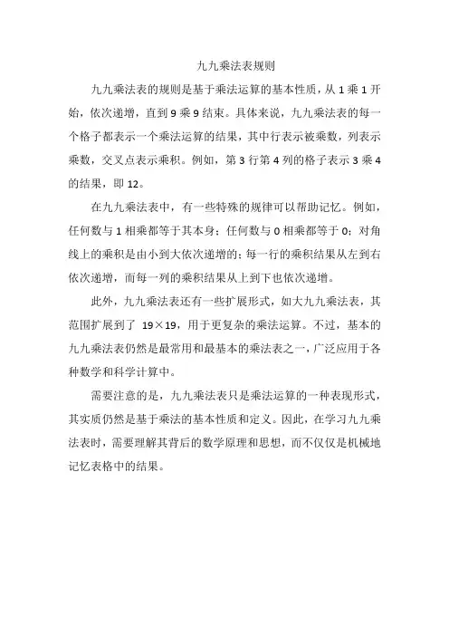 九九乘法表规则