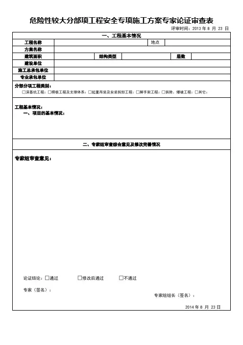 危险性较大专项施工方案专家论证意见样表