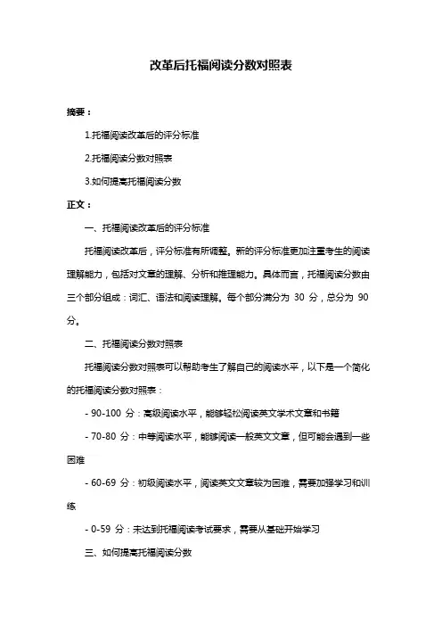 改革后托福阅读分数对照表