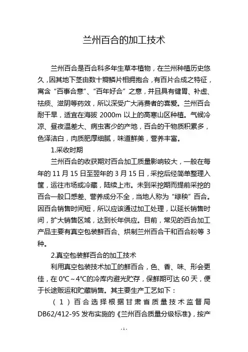 兰州百合的加工技术