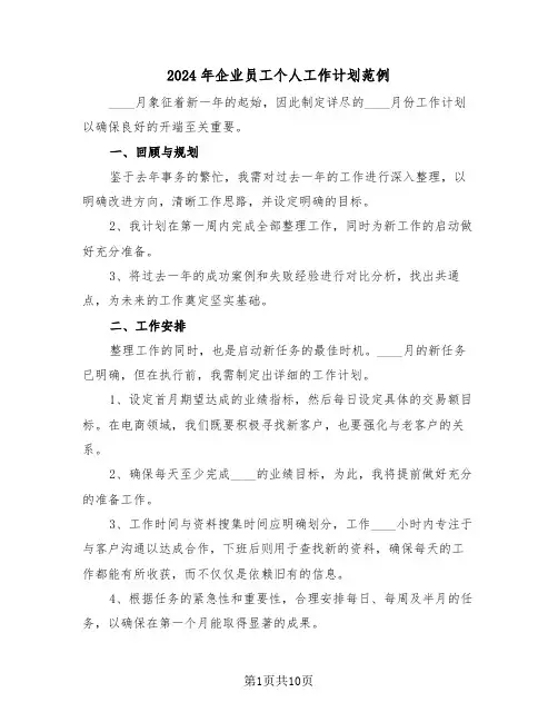 2024年企业员工个人工作计划范例（五篇）