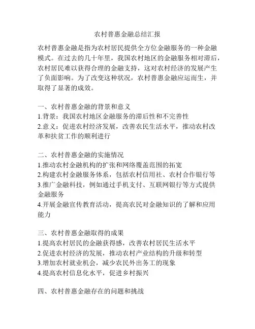 农村普惠金融总结汇报