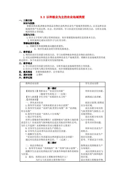 高中地理 3.2以种植业为主的农业地域类型教案