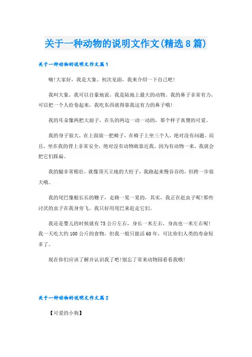 关于一种动物的说明文作文(精选8篇)