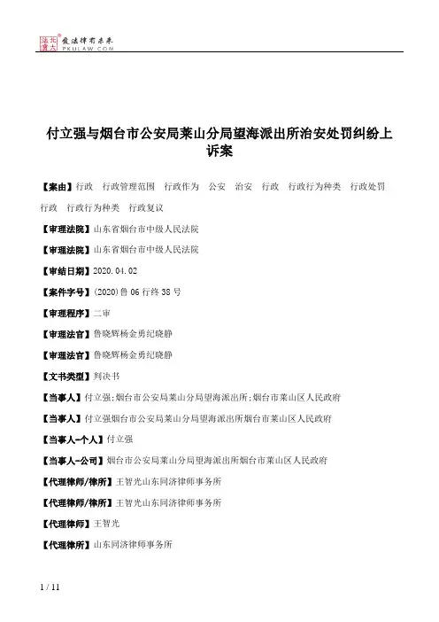 付立强与烟台市公安局莱山分局望海派出所治安处罚纠纷上诉案