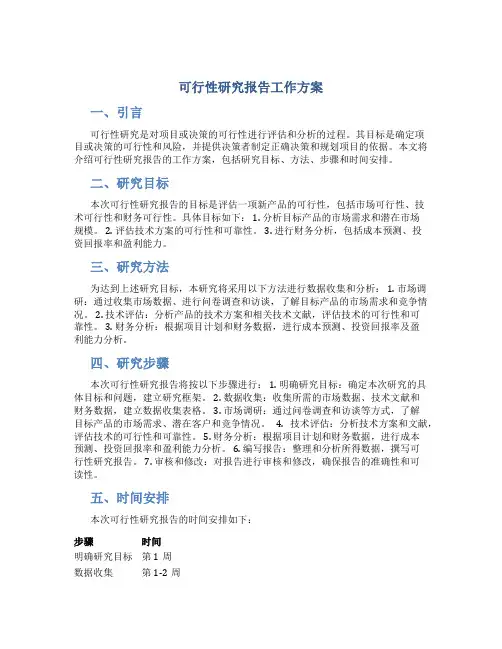 可行性研究报告工作方案