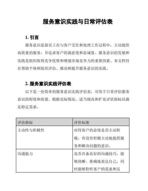 服务意识实践与日常评估表