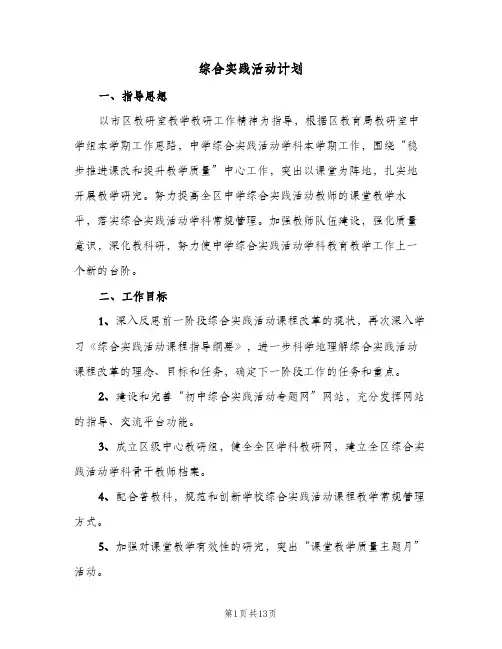 2024年综合实践活动计划（三篇）
