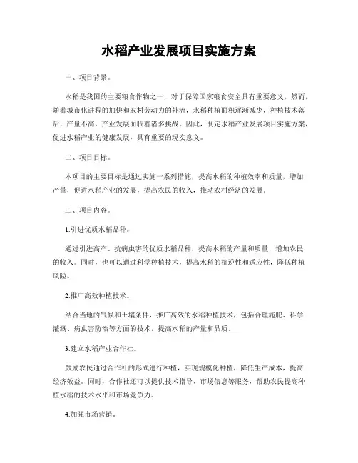 水稻产业发展项目实施方案