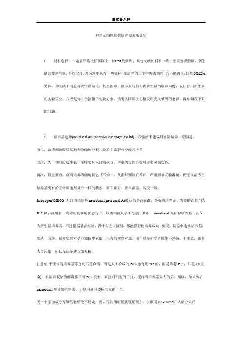 神经元细胞原代培养完美版说明(重医舟之行)