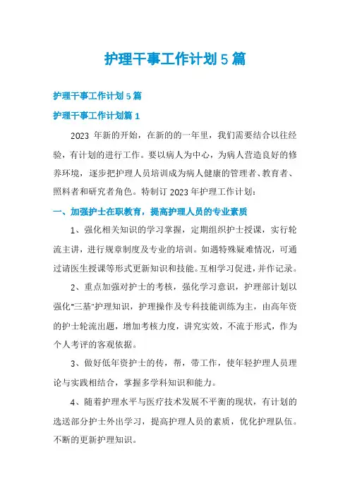 护理干事工作计划5篇