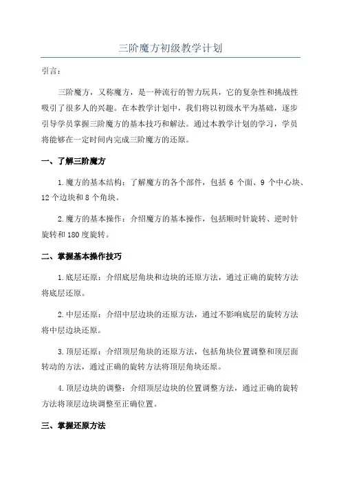 三阶魔方初级教学计划