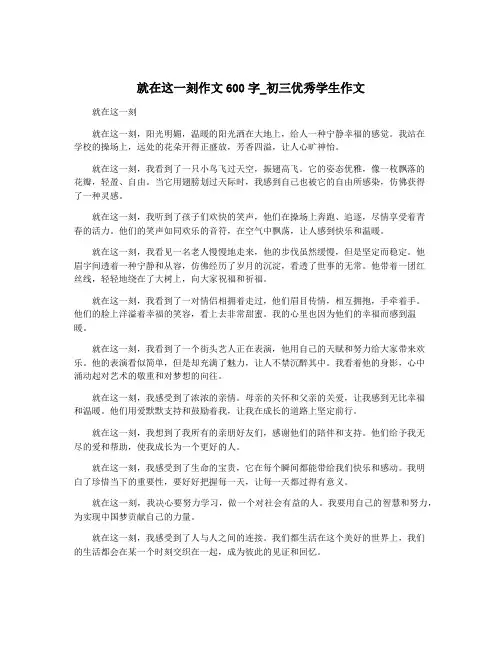 就在这一刻作文600字_初三优秀学生作文