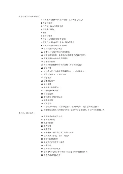 金融学考研经济学名词解释概要