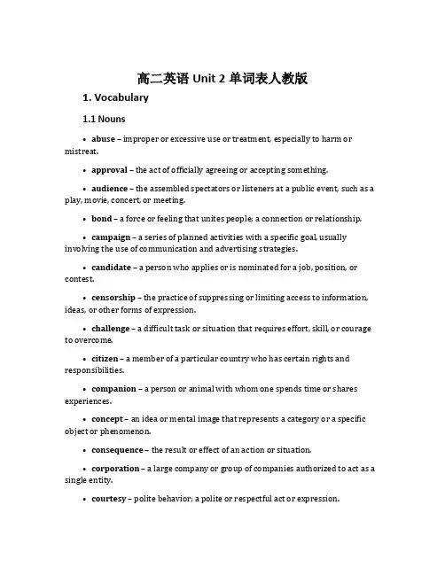 高二英语Unit 2单词表人教版